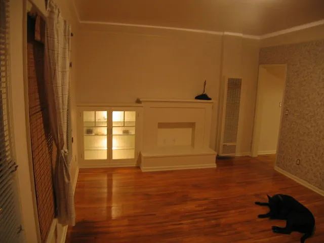 202 built-in lighted book case and mantel. Pets are welcome.
