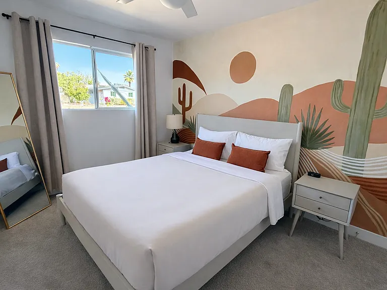 Bedroom with Queen Bed, Southwest Murals and Smart TV