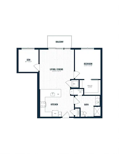 Floor plan B6.1D | 1 Bed | 1 Bath | Den