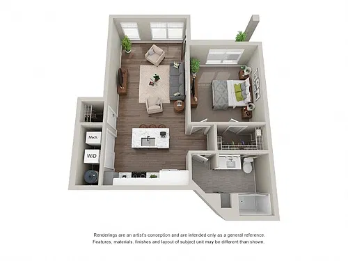 Floor plan Standard 1 Bedroom, 1 Bathroom