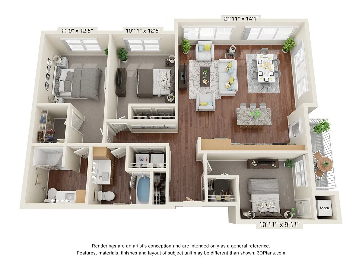 Floor plan Three Bedroom - D