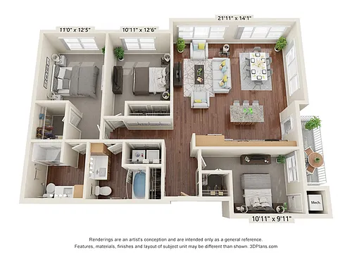 Floor plan Three Bedroom - D