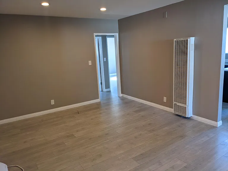 Living room looking into bedroom hallway.