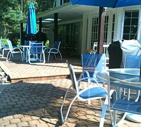 Close up of back patios facing home