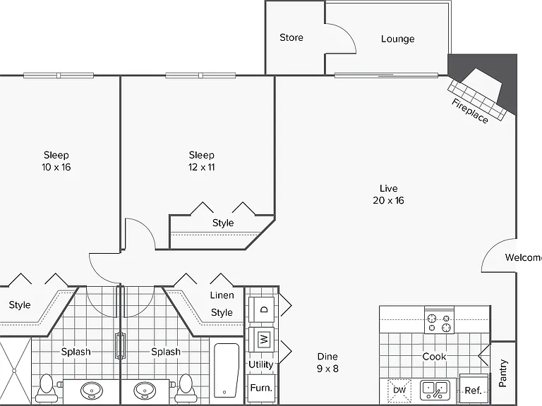 B1 | 2-Bedroom Floorplan B1 | 2-Bedroom Floorplan