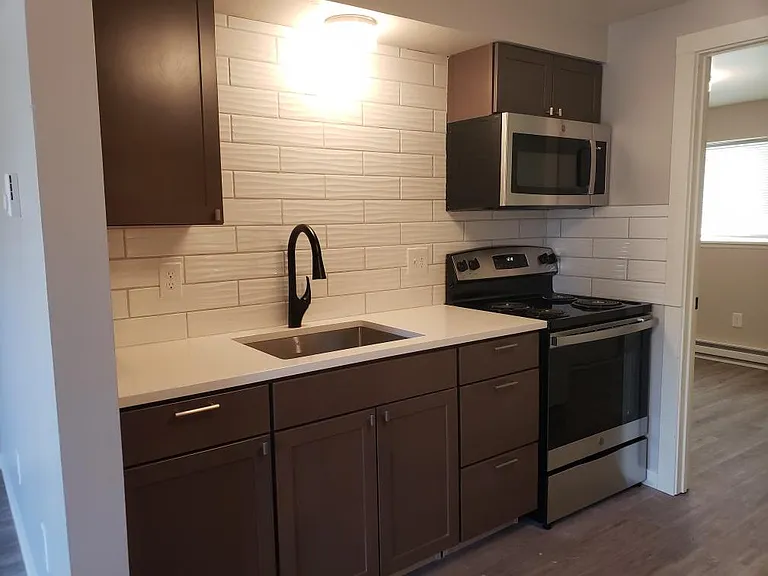 Bright, clean, functional kitchen space.