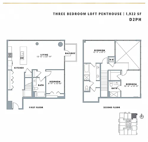 Floor plan Three Bedroom Loft Skyhome D2PH
