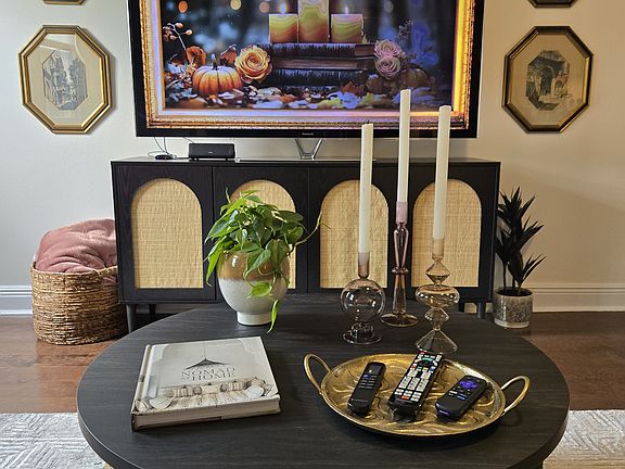 Giant Smart TV with Roku, Games and puzzle in media console