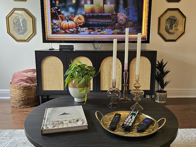 Giant Smart TV with Roku, Games and puzzle in media console