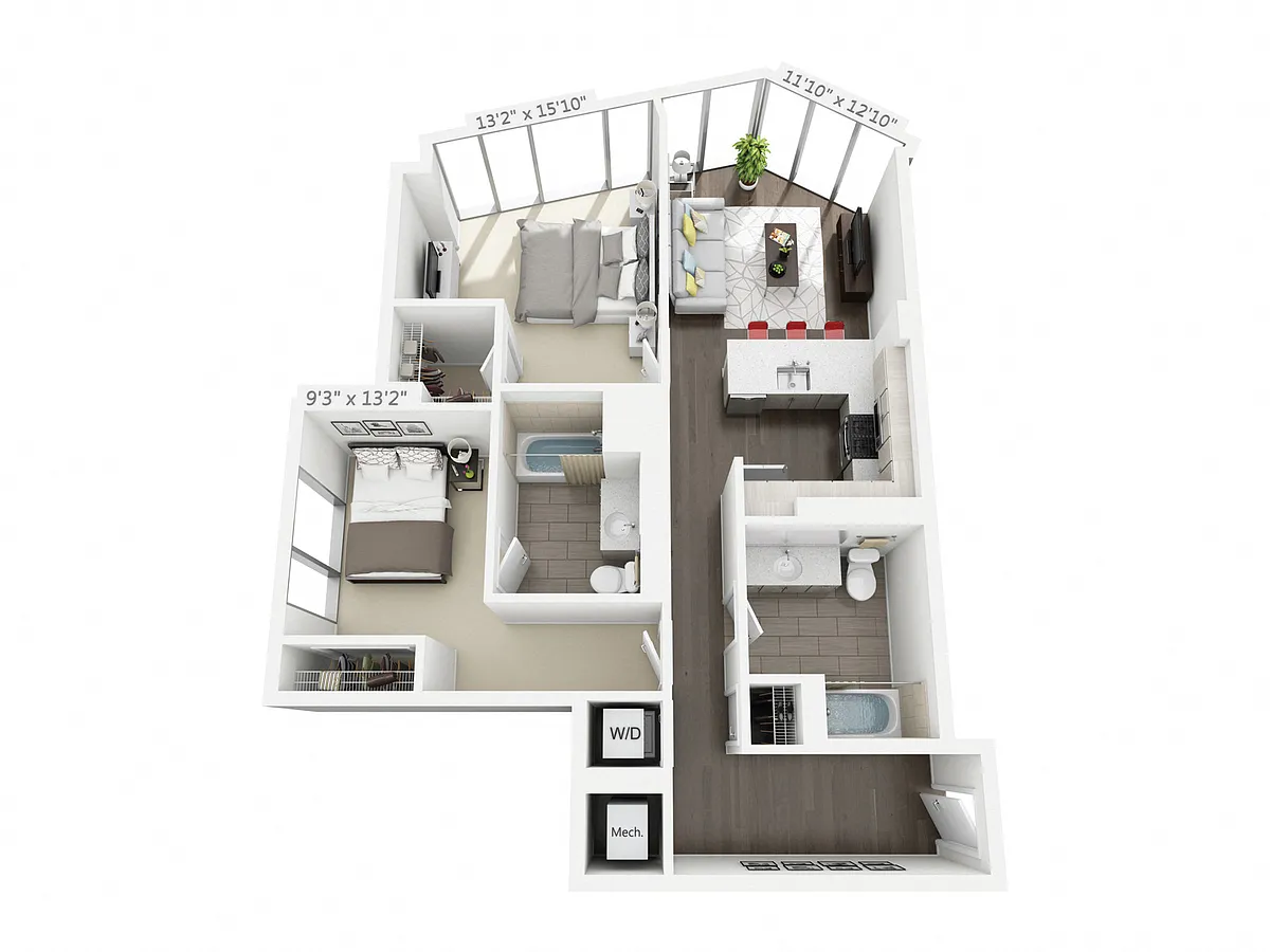 Floor plan 2 BEDROOM 2 BATH C3