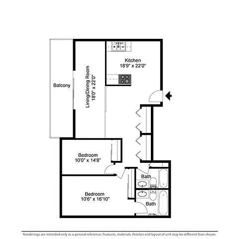 Floor plan 2 Bed 2 Bath Step-Down