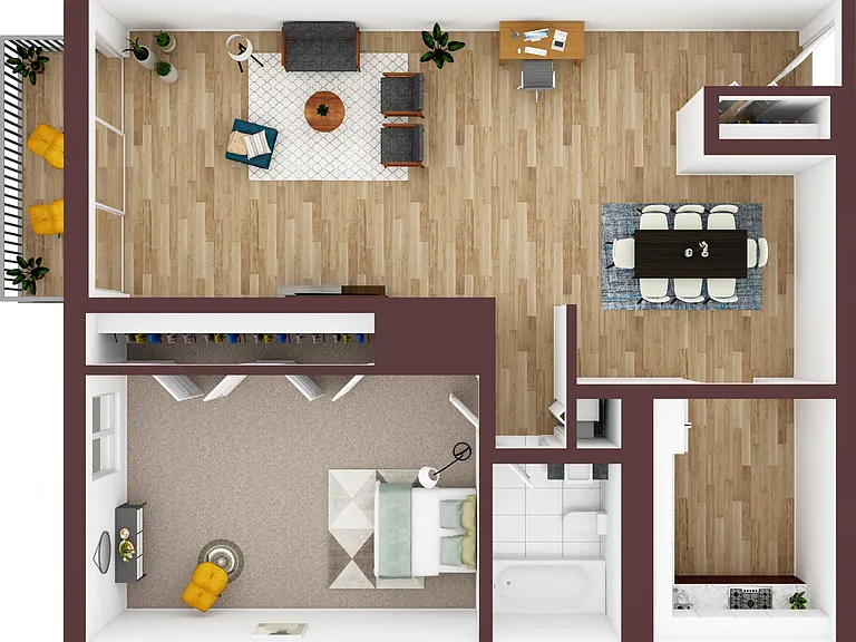 Montrose- 1 Bedroom 1 Bath Apt. with modern appliances, wood-plank flooring, and lots of closet space.