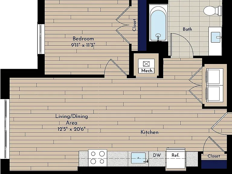 B 1BR-F One Bedroom Floor Plan B 1BR-F One Bedroom Floor Plan