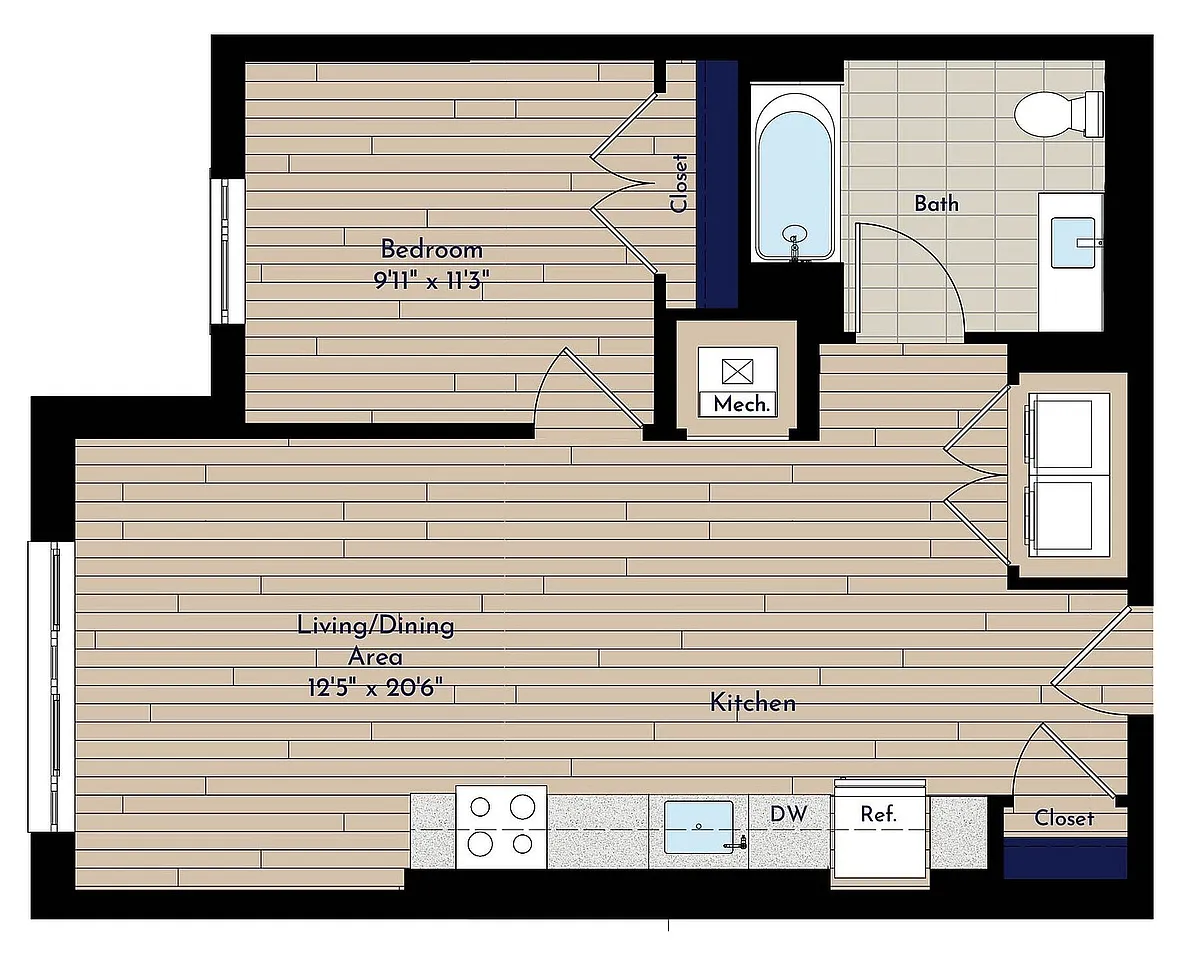 Floor plan B 1BR-F ANSI