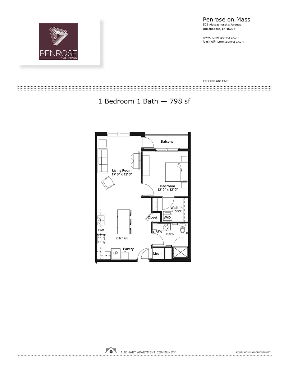 Floor plan 1BR/1B C NJ/North St Balcony (shower/island/balc)