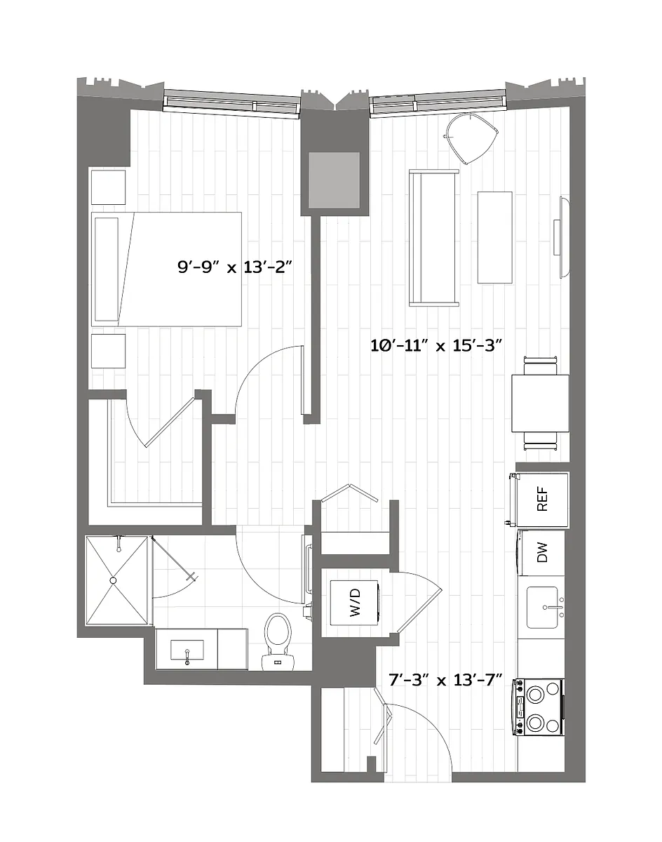Floor plan 1 Bed/1 Bath-T-A6