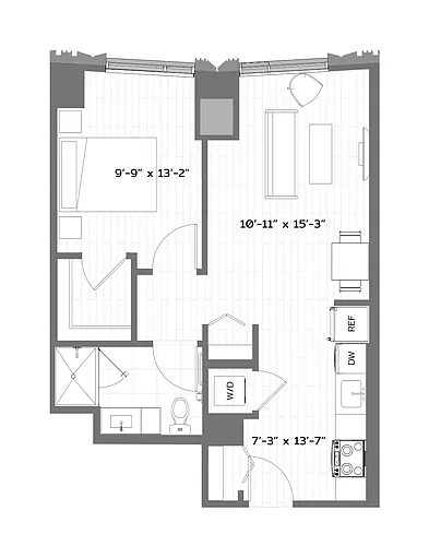 Floor plan 1 Bed/1 Bath-T-A6