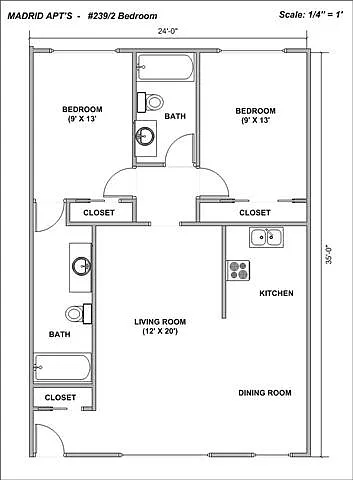 Floor plan 2 Bedroom/ 2 Bath