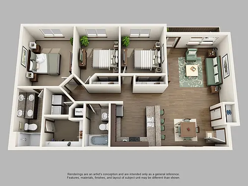 Floor plan 3 Bed - 2 Bath