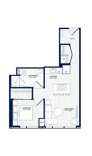 Floor plan 1 Bed/1 Bath-D7