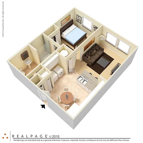 Floor plan 1 Bed 1 Bath A2