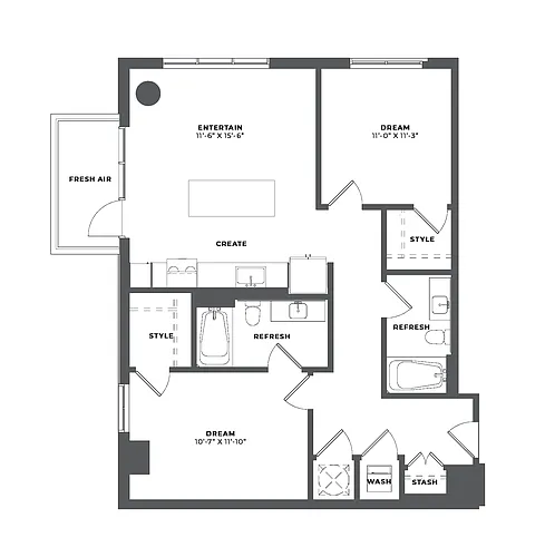 Floor plan 2 Bed/2 Bath-BHJ1