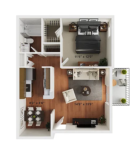 Floor plan 1 BR x 1 BA - B