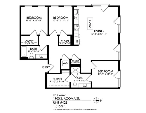 Floor plan 3 Bedroom, 2 Bath