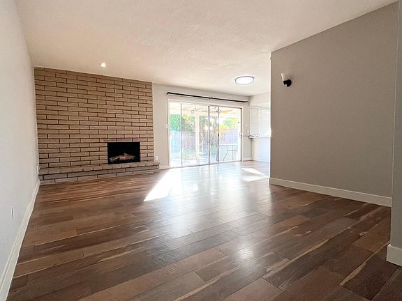 View of fireplace from living room