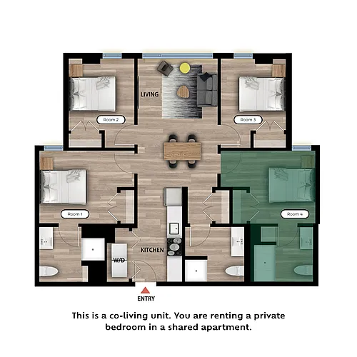 Floor plan Private Bed in a 4 Bed 3 Bath C - RM4-Private Bath