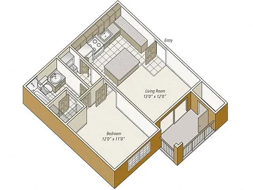 Floor plan 1 Bed/1 Bath-A1