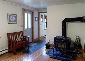 gorgeous wood stove in LR