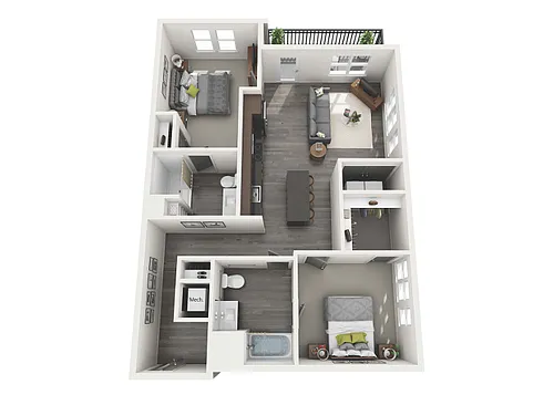 Floor plan 2 Bedroom 2 Bath - 1097 sq. ft.