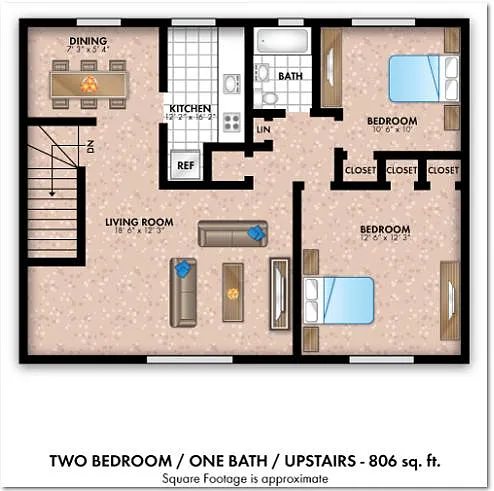 Floor plan 2 Bedroom 1 Bath