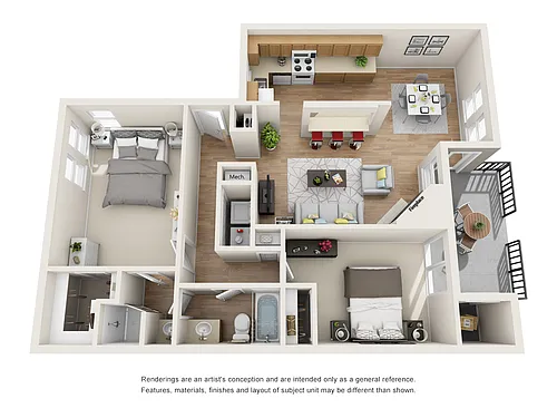 Floor plan 2 BR/1 BA - Turquoise