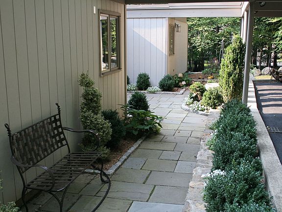 flagstone walk leads to entry