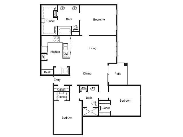 Floor plan 3 Bed, 2 Bath A