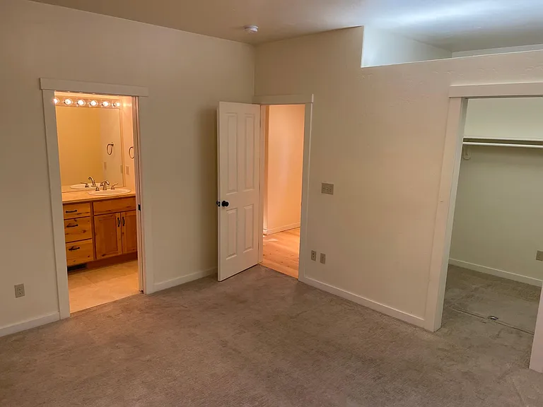 Master bed with walk in closet.