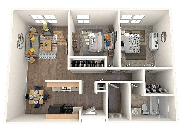 Floor plan Two Bedroom One Bath (B)
