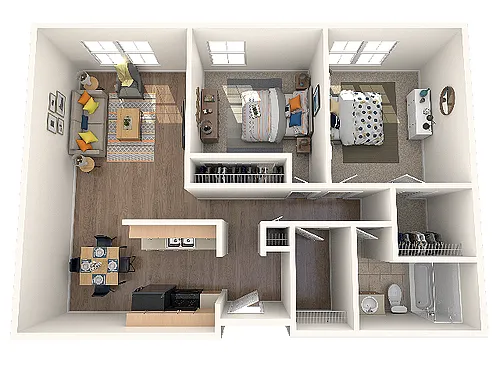 Floor plan Two Bedroom One Bath (B)