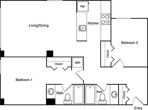 Floor plan 2 Bed 322, 432, 528 SW