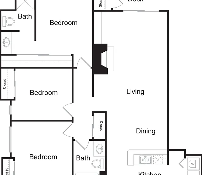 Three Bedroom, Two Bathroom (1217 sq ft) Three Bedroom, Two Bathroom (1217 sq ft)