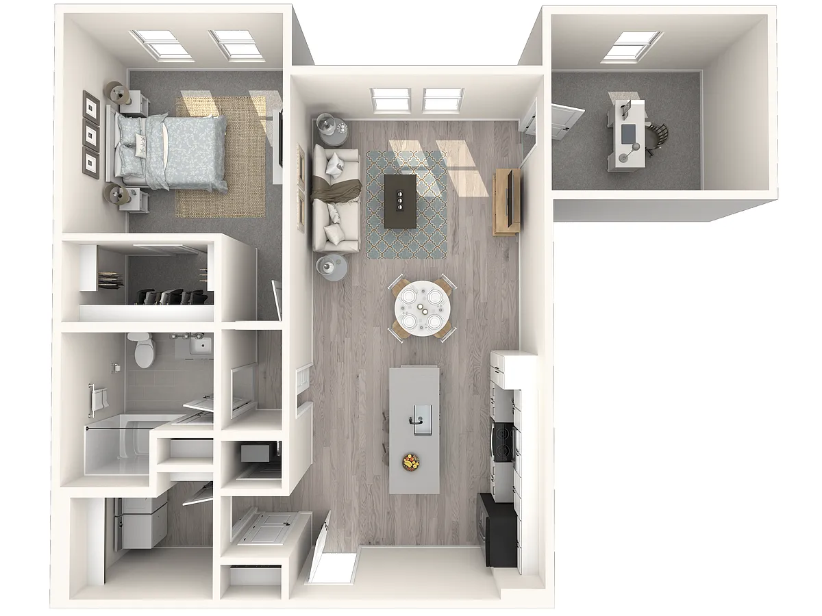 Floor plan 1 Bed/1 Bath Den-A4-D