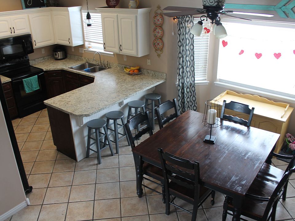 View from stairs to kitchen