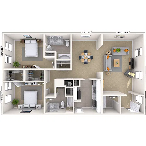 Floor plan Traditional 2x2 1246-1369 SF