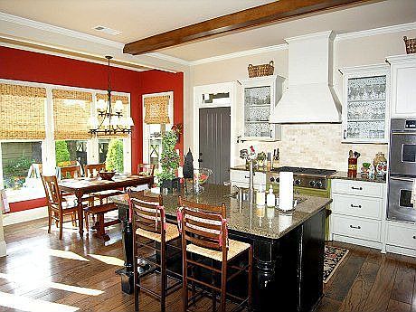 Kitchen with seeded glass cabinetry