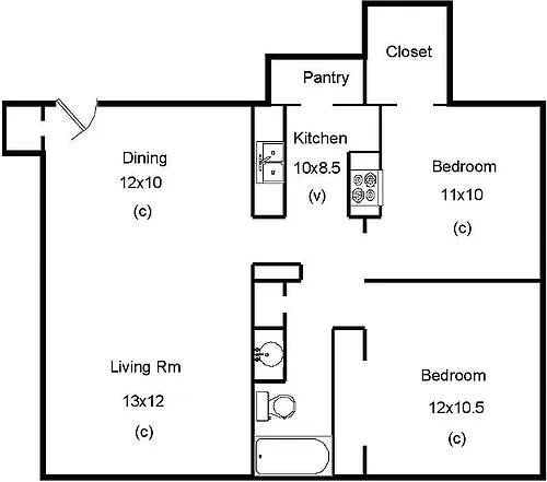 Floor plan 2 bedroom 1 bath
