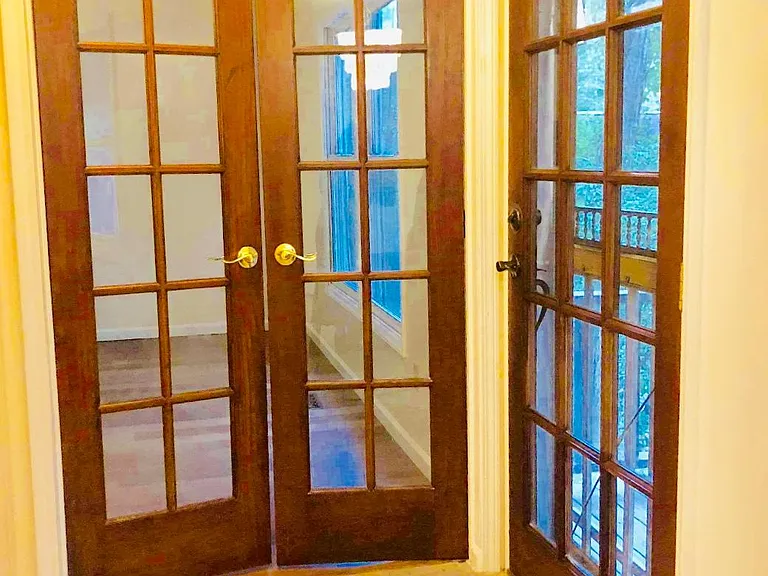 French Doors Entrance with Tifanny Lighting lamp