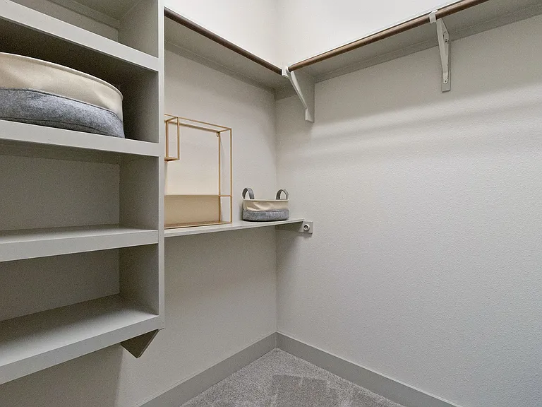 Walk-in closets with custom shelves and seasonal storage
