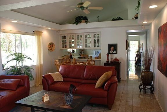Family room with vaulted ceiling and Bose Surround Sound System